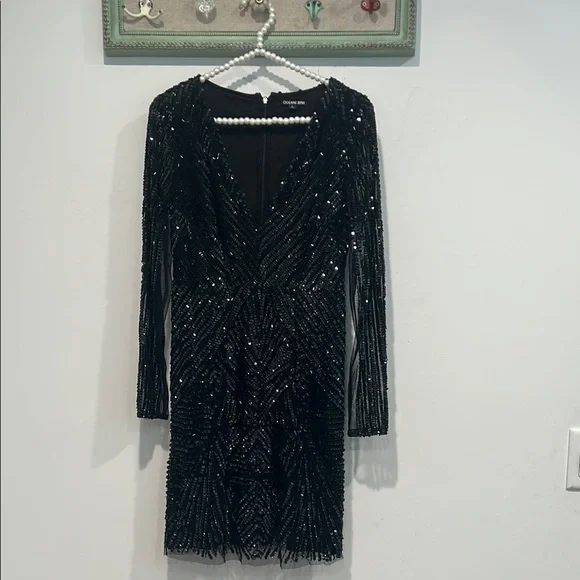 Gianni Bini black bead Sequin embellished Bodycon Mini cocktail Dress size 2 - Picture 2 of 8